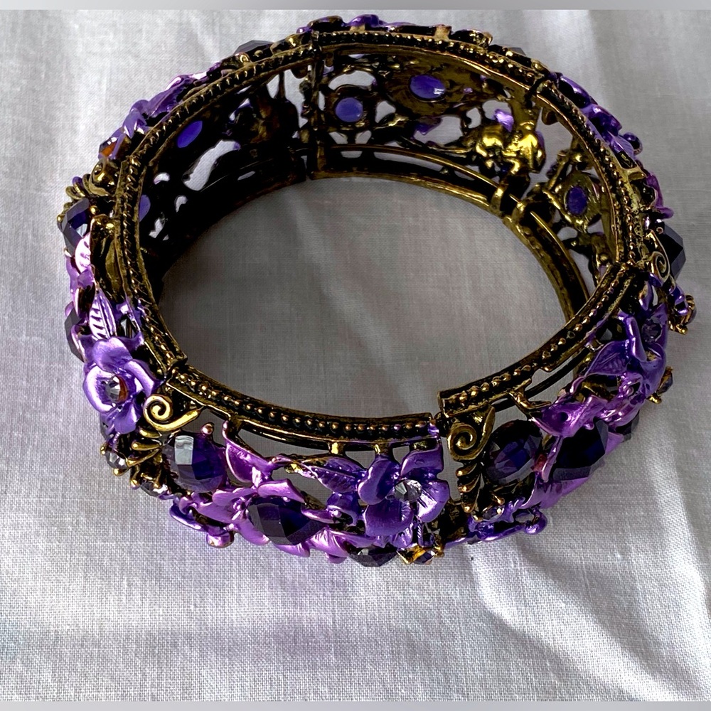 Vintage Purple Floral Chunky Bracelet